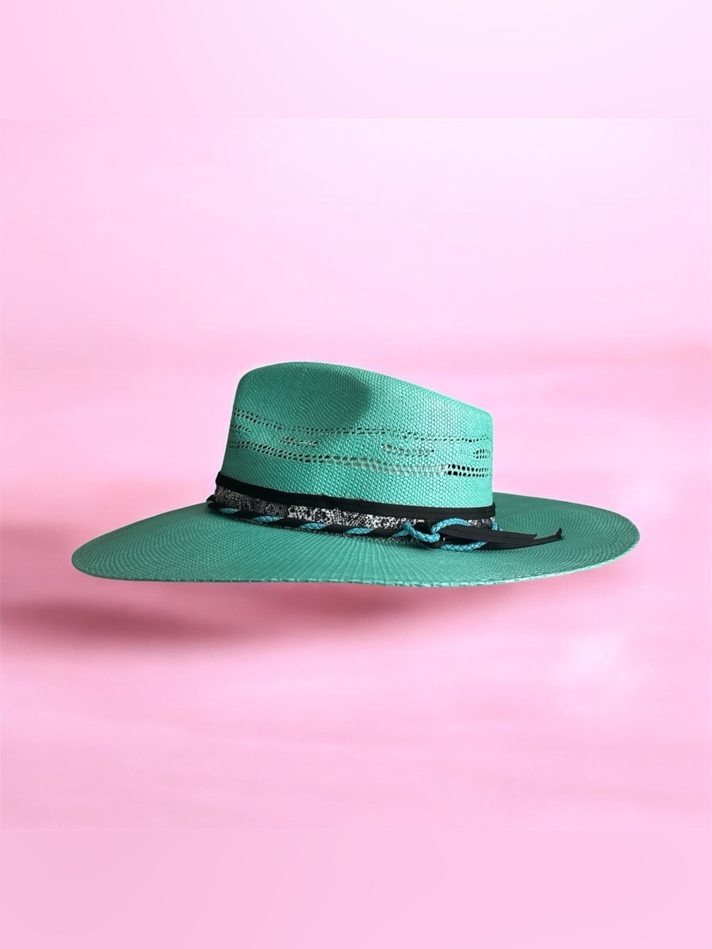 Charlie 1 horse Teal Wide-Brim Straw Sun Hat with Decorative Band